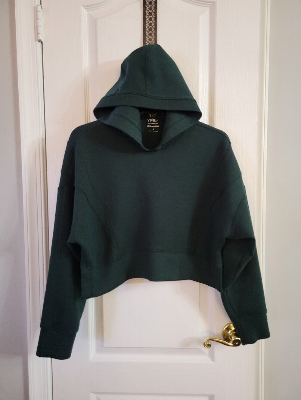 Abercrombie & Fitch YPB neoKNIT Wedge Popover Cropped Hoodie Dark Green Small